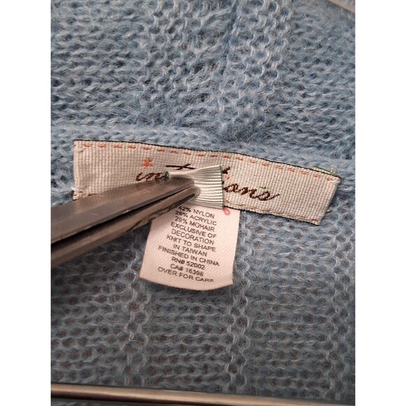 Intuitions Mohair Mermaid Aquamarine Tie Front Y2K Cardigan Women's M Soft Boho - Picture 9 of 9
